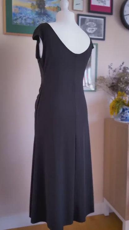 Black Tango Dress with Drapery and Shimmer Embroidery (L/XL)