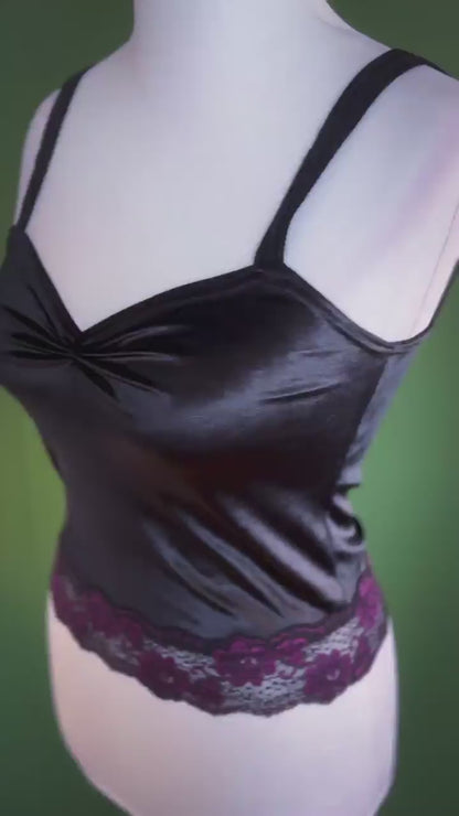 Black velvet tango top with lace trim