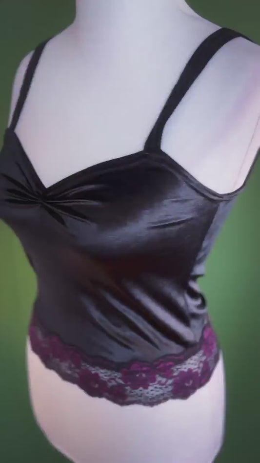 Black velvet tango top with lace trim