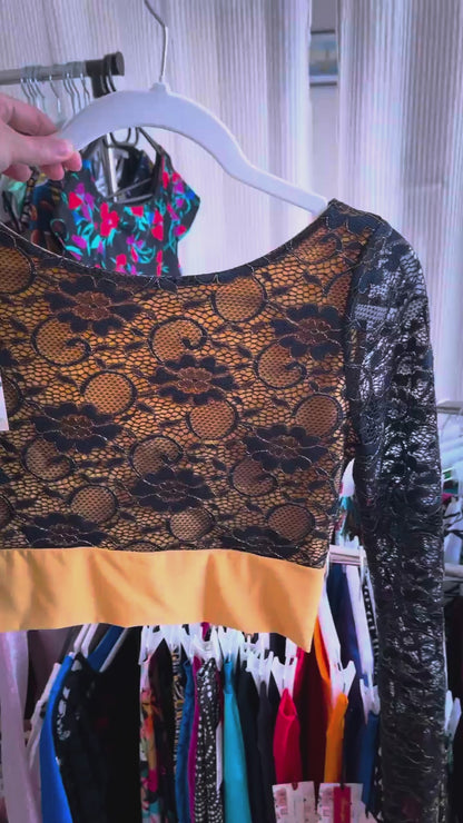 Navy lace tango top with golden accents - one of a kind