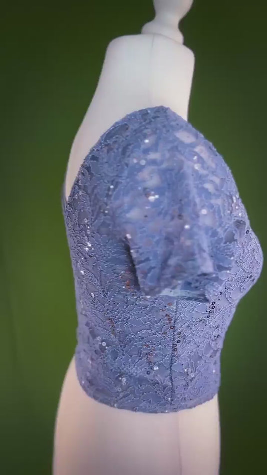 Haut de tango féminin en dentelle scintillante avec dos semi-ouvert