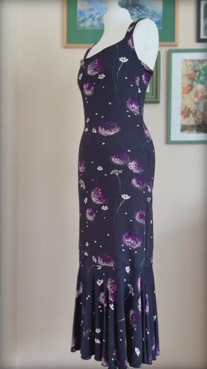 Midnight Floral Tango Dress with Flared Hem