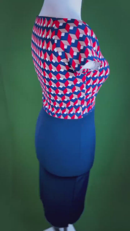 Exclusive geometric print tango dress with back slit