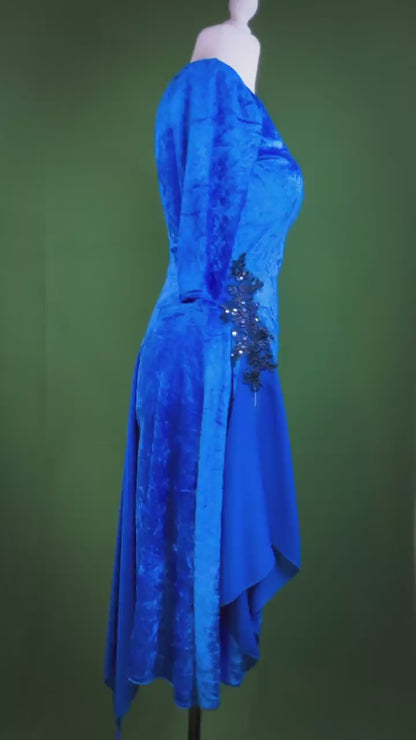 Luxurious velvet tango dress with chiffon drapes and embroidery