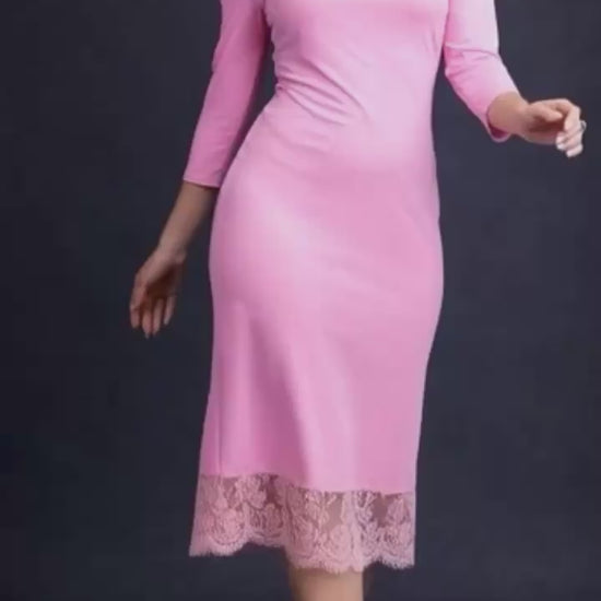 Video of a woman wearing a cold rose tango dress