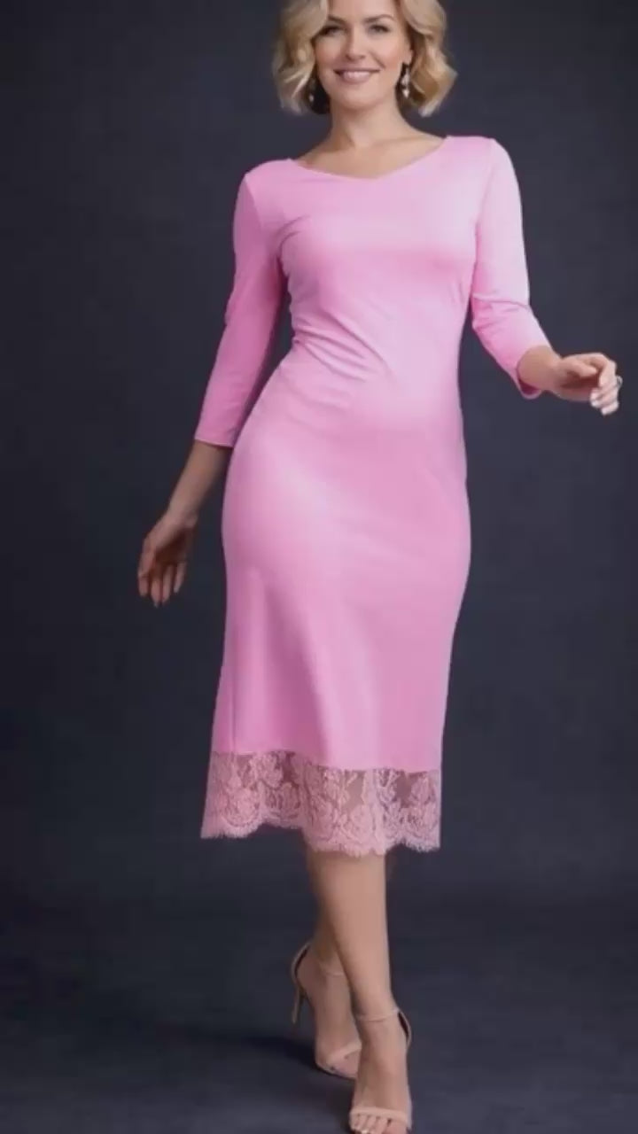 Video of a woman wearing a cold rose tango dress