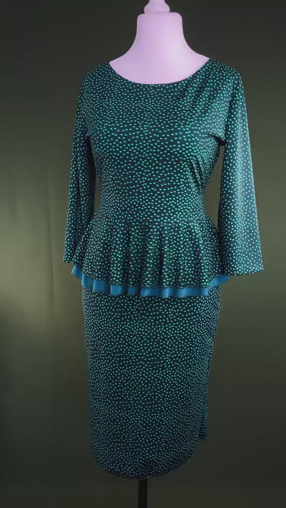 Peplum tango top in green polka dots - one of a kind