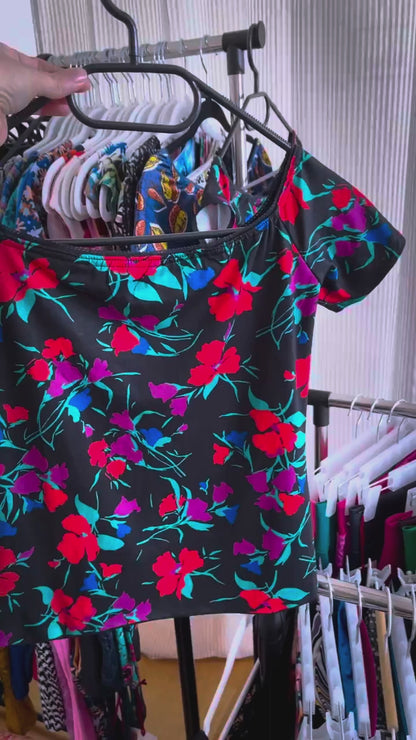 Floral viscose tango top with off-shoulder design