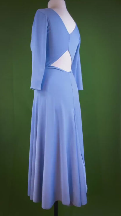 Blue jersey tango dress with sparkling embroidery