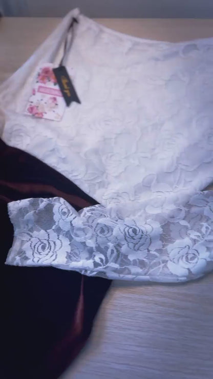 Elegant tango dress with lace bodice and velvet skirt