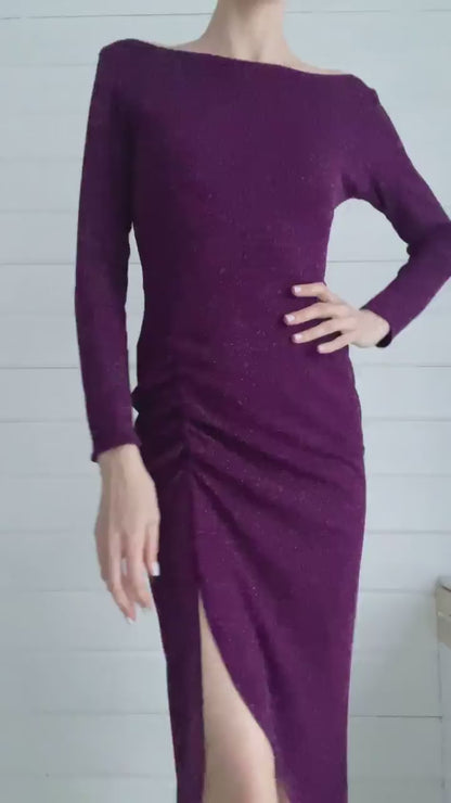 Shimmering jersey tango dress with V-back and front slit